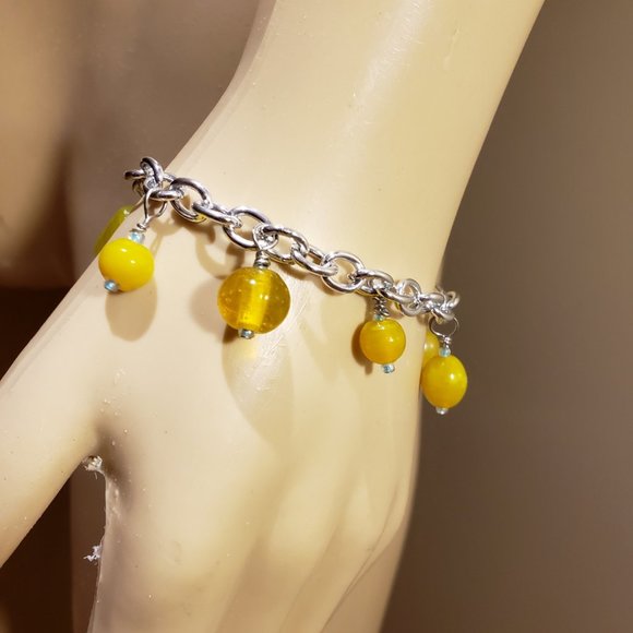 Yellow and blue beaded  handmade charm bracelet - Picture 1 of 2